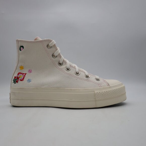 Converse All Star Hi Lift Women’s Size 8 Casual Shoe White Egret Pink Flower - Picture 1 of 11